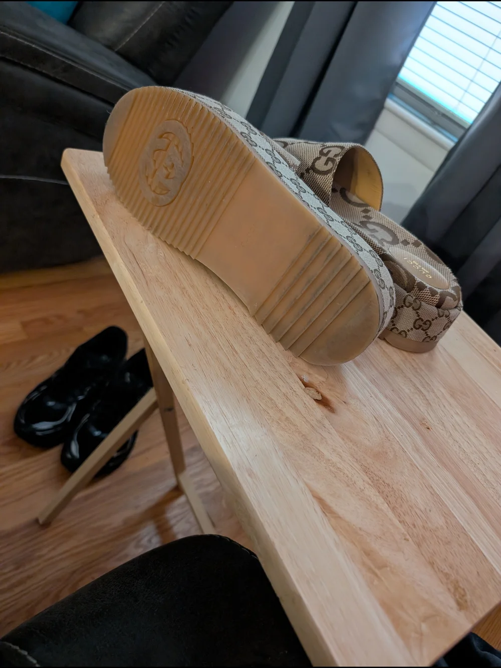 Gucci GG Monogram Platform Slides in Beige/Brown